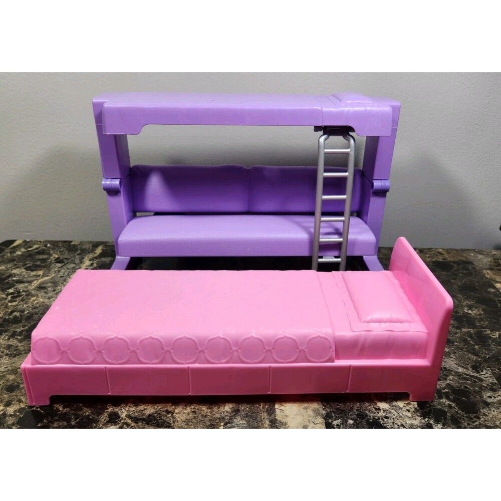 2018 Mattel Barbie Dream House Purple Couch Bunk Bed Combo & Pink Bed